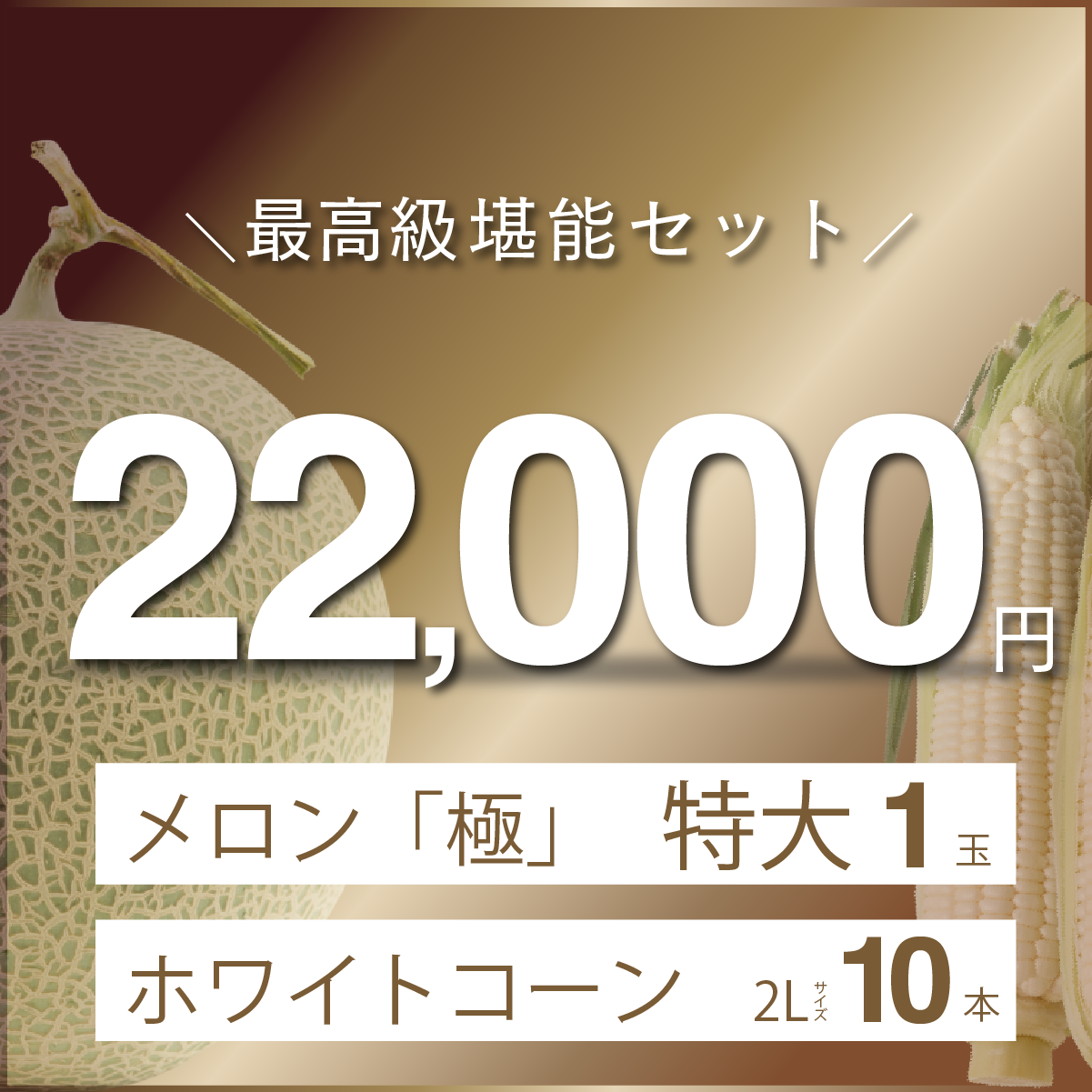 富良野メロン「極」　特大1玉入り＋富良野産　ホワイトコーン　2Lサイズ10本入り